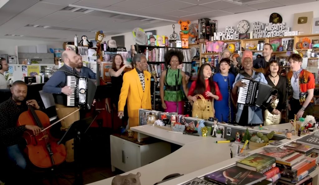 Entire Hadestown cast from Broadway perform acoustically on NPR's Tiny Desk Concert series
